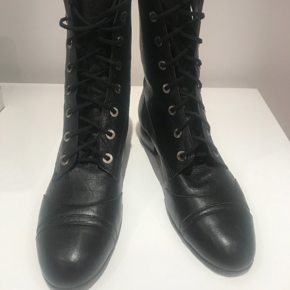 Authentic Chanel Leather Round Toe Ankle Boots